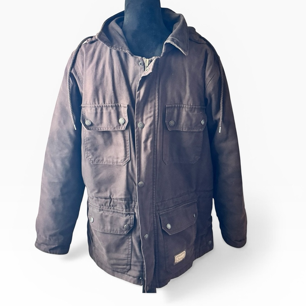 CE Schmidt Workweat Brown outerwear coat for her Hooded Utility Jacket‎ Sz L